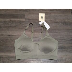 TRUE & CO. Women's Size L Green Seamless Comfort Lounge Bra Wireless V-Neck NWT
